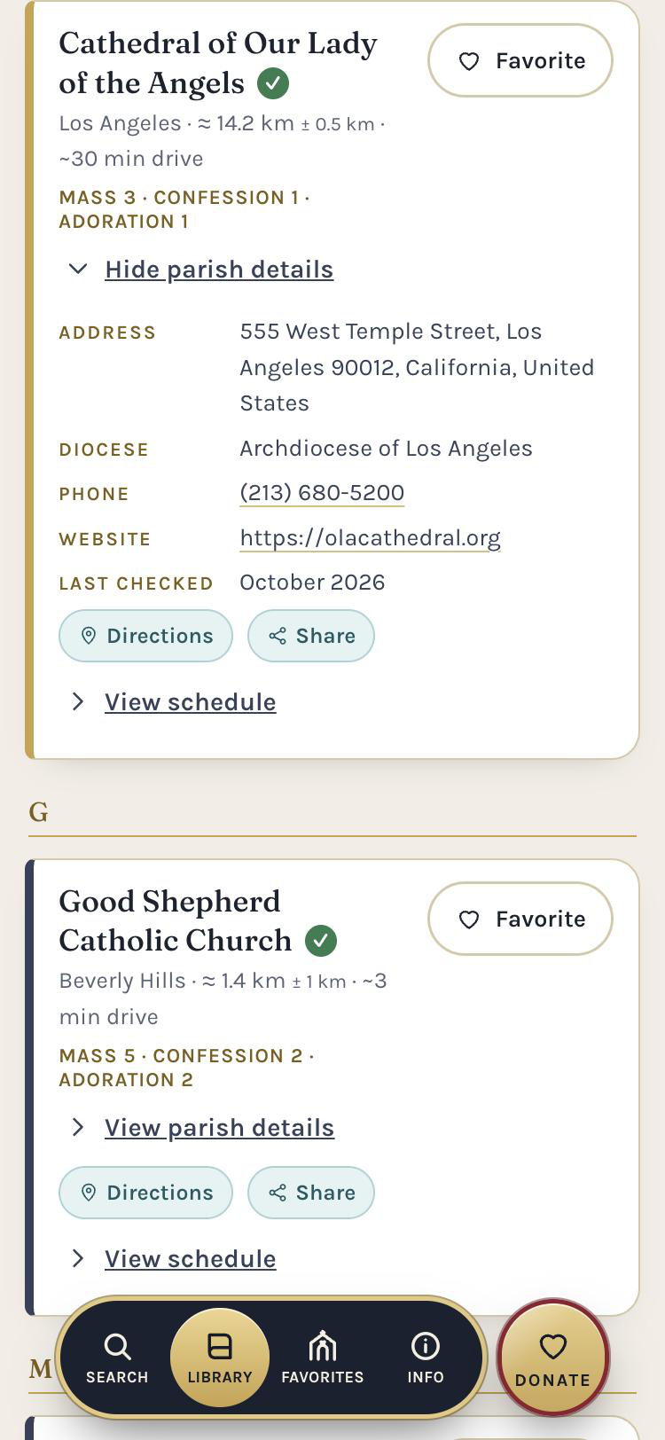 Parish details screen