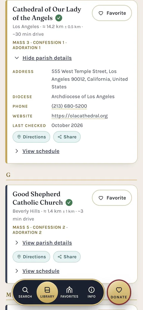 Parish details screen