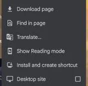 Chrome menu with Install and create shortcut