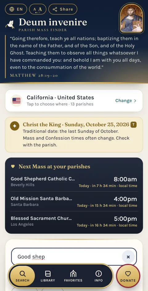 Deum invenire: the next Mass at your parishes