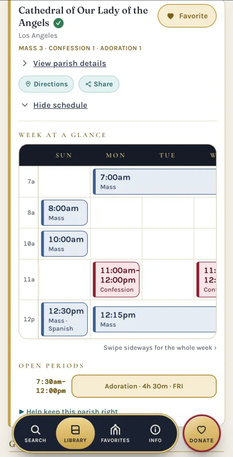 A parish schedule as a week at a glance